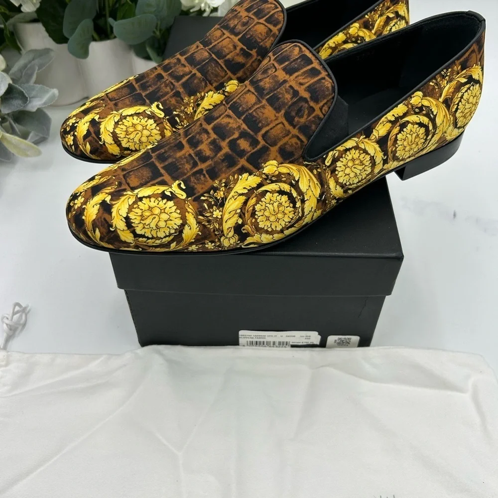 Men's Versace BAROCCO print silk loafers's size 45 made in Italy